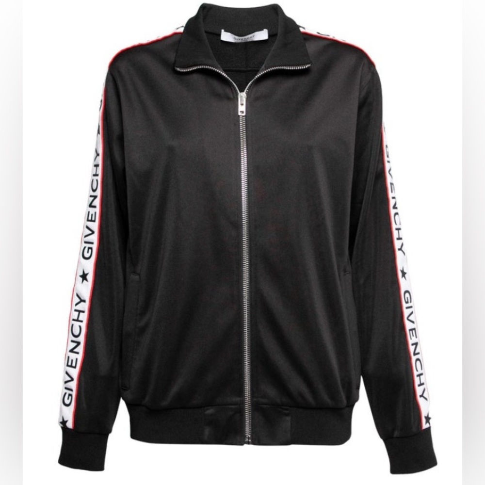 Givenchy Black Jersey Logo Tape Trimmed Zip Front Jacket